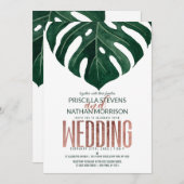 Tropical Swiss Cheese Leaf Rose Gold Wedding Einladung (Vorne/Hinten)