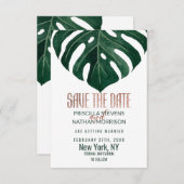 Tropical Swiss Cheese Leaf Rose Gold Wedding Save The Date (Vorne/Hinten)