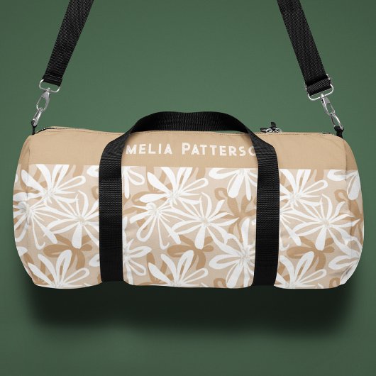 Tropical Tan White Floral Muster Personalisiert Duffle Bag