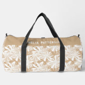 Tropical Tan White Floral Muster Personalisiert Duffle Bag (Vorderseite)