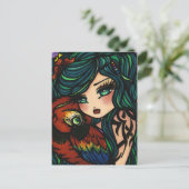 Tropical Tattoo Parrot Mermaid Fantasy Giro del Ma Postkarte (Stehend Vorderseite)