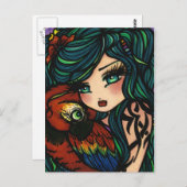 Tropical Tattoo Parrot Mermaid Fantasy Giro del Ma Postkarte (Vorne/Hinten)