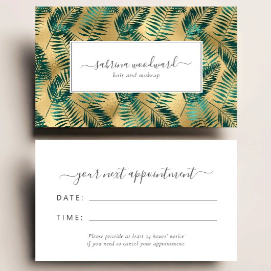 Tropical Teal Gold Foliage Pattern Appointment Visitenkarte