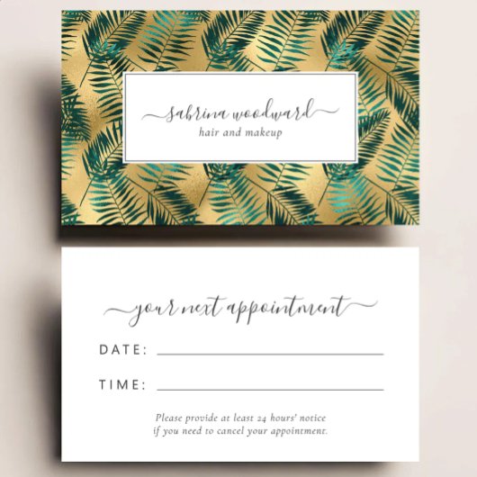 Tropical Teal Gold Foliage Pattern Appointment Visitenkarte