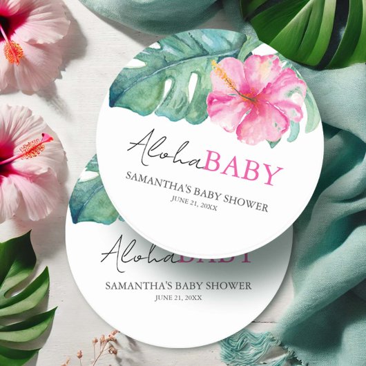 Tropical Theme Girl Baby Dusche Runder Pappuntersetzer