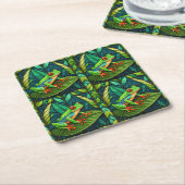 Tropical-themed coasters with vibrant green leaves rechteckiger pappuntersetzer (angewinkelt)