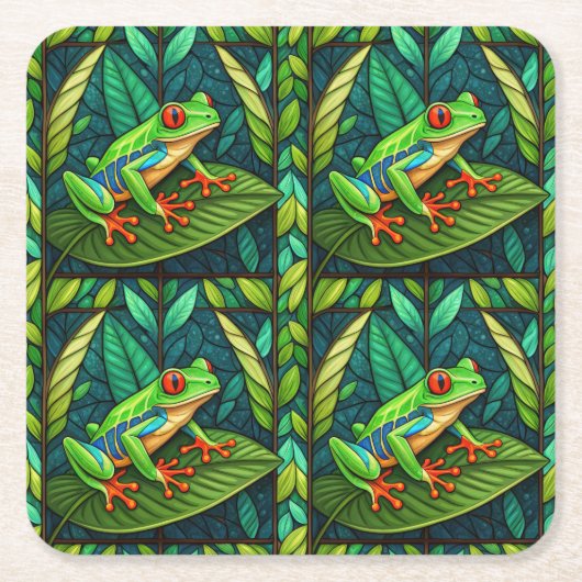 Tropical-themed coasters with vibrant green leaves rechteckiger pappuntersetzer (Vorderseite)