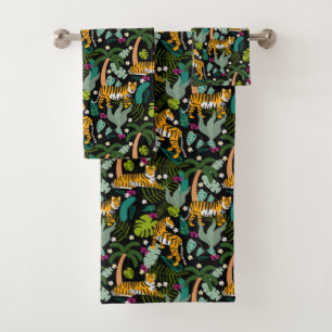 Tropical Tiger Black Botanle Safari Cats Badhandtuch Set