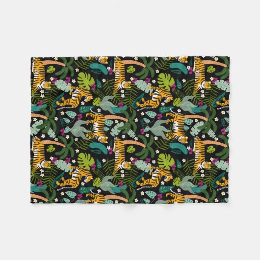 Tropical Tiger Black Botanle Safari Cats Fleecedecke (Vorderseite (Horizontal))