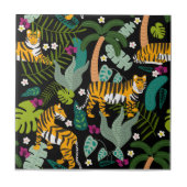 Tropical Tiger Black Botanle Safari Cats Fliese (Vorderseite)