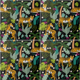 Tropical Tiger Black Botanle Safari Cats Fliese