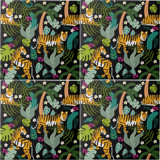 Tropical Tiger Black Botanle Safari Cats Fliese