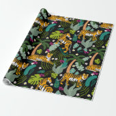 Tropical Tiger Black Botanle Safari Cats Geschenkpapier (Ungerollt)