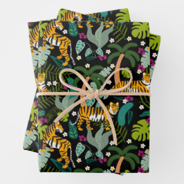 Tropical Tiger Black Botanle Safari Cats Geschenkpapier Set