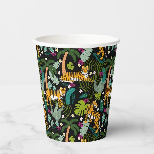Tropical Tiger Black Botanle Safari Cats Pappbecher (Vorderseite)