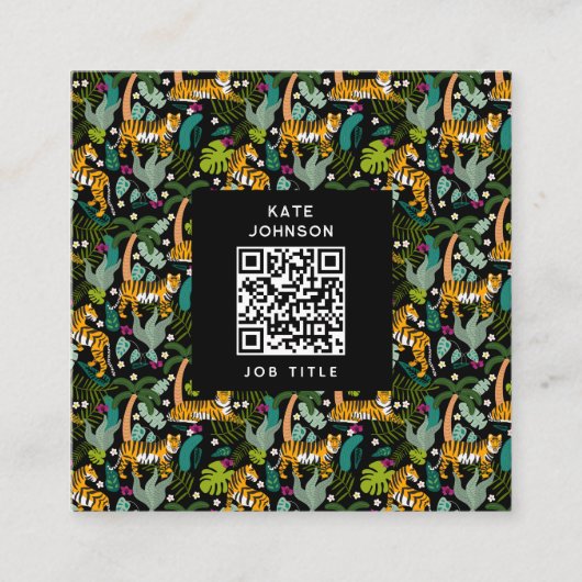 Tropical Tiger Black Botanle Safari Cats Quadratische Visitenkarte (Vorderseite)