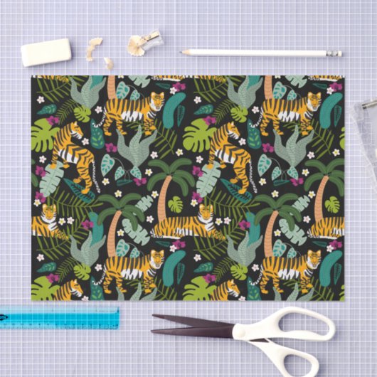 Tropical Tiger Black Botanle Safari Cats Seidenpapier (Handwerk)