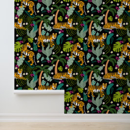 Tropical Tiger Black Botanle Safari Cats Tapete