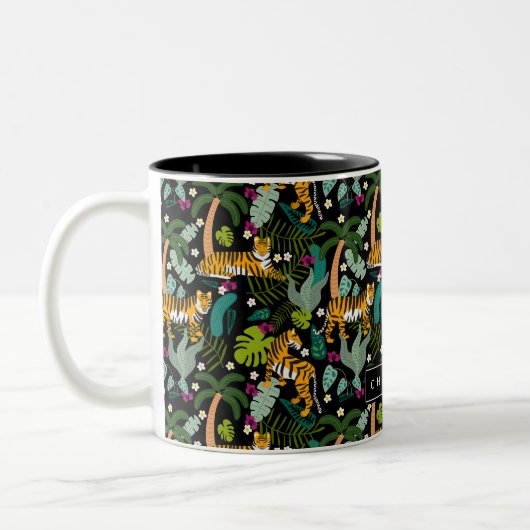 Tropical Tiger Black Botanle Safari Cats Zweifarbige Tasse (Links)