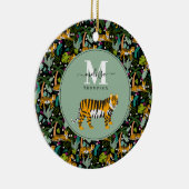 Tropical Tiger Black Botanle Safari Name Keramik Ornament (Rechts)