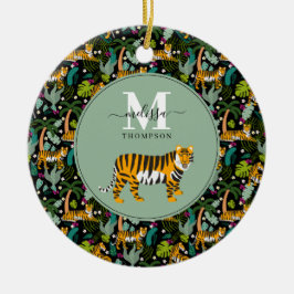 Tropical Tiger Black Botanle Safari Name Keramik Ornament