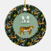 Tropical Tiger Black Botanle Safari Name Keramik Ornament (Hinten)