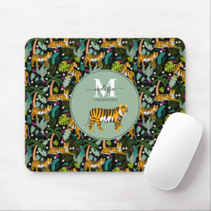 Tropical Tiger Black Botanle Safari Name Mousepad