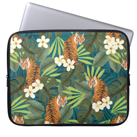 Tropical Tiger Hawaiian Palm Jungle Aquamarin Wets Laptopschutzhülle (Vorderseite)