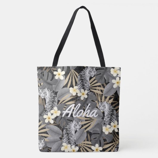 Tropical Tiger Hawaiian Palm Jungle Beach Bag Tasche (Vorderseite)