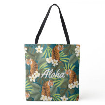 Tropical Tiger Hawaiian Palm Jungle Beach Bag