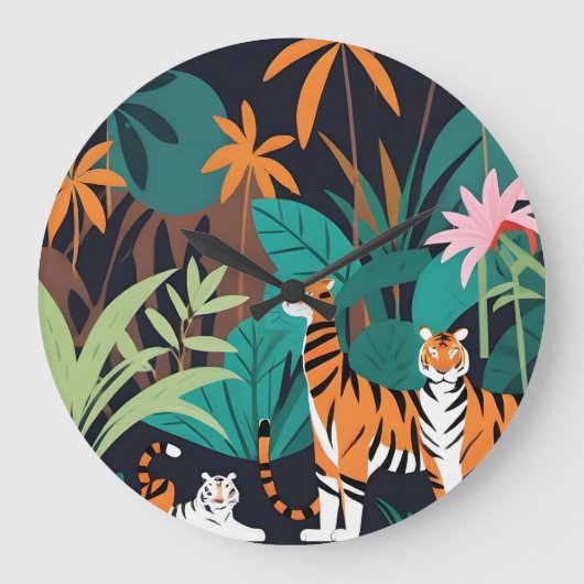 Tropical Tiger Trio Große Wanduhr (Vorderseite)