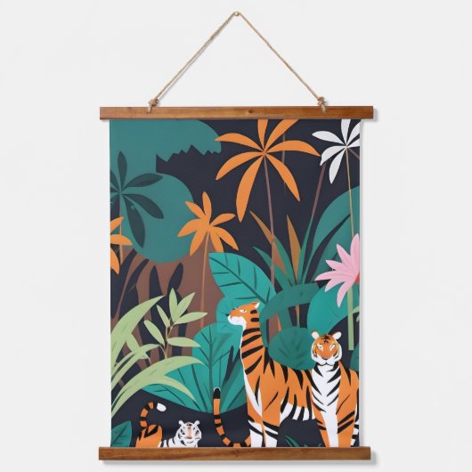 Tropical Tiger Trio Wandteppich Mit Holzrahmen (Vorderseite)