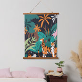 Tropical Tiger Trio Wandteppich Mit Holzrahmen (Schlafzimmer)