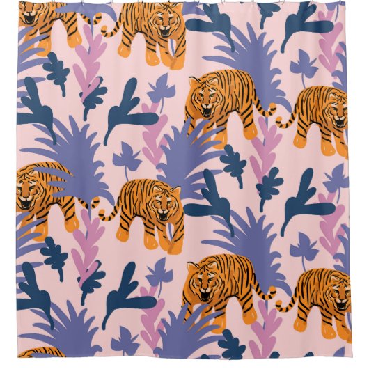 Tropical Tigers Jungle Vintag Pattern Duschvorhang (Vorderseite)