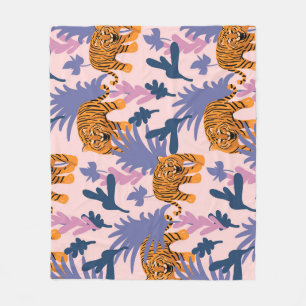 Tropical Tigers Jungle Vintag Pattern Fleecedecke