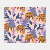 Tropical Tigers Jungle Vintag Pattern Fleecedecke (Vorderseite (Horizontal))