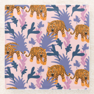 Tropical Tigers Jungle Vintag Pattern Glasuntersetzer