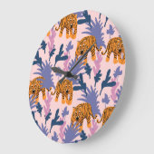 Tropical Tigers Jungle Vintag Pattern Große Wanduhr (Winkel)