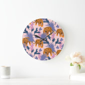 Tropical Tigers Jungle Vintag Pattern Große Wanduhr (Zuhause)