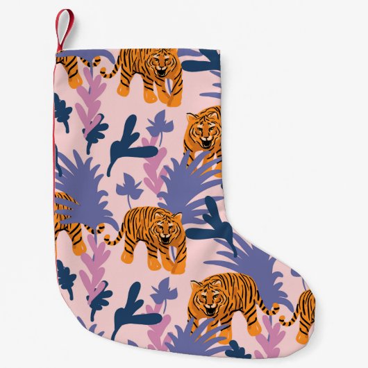 Tropical Tigers Jungle Vintag Pattern Kleiner Weihnachtsstrumpf (Vorderseite)
