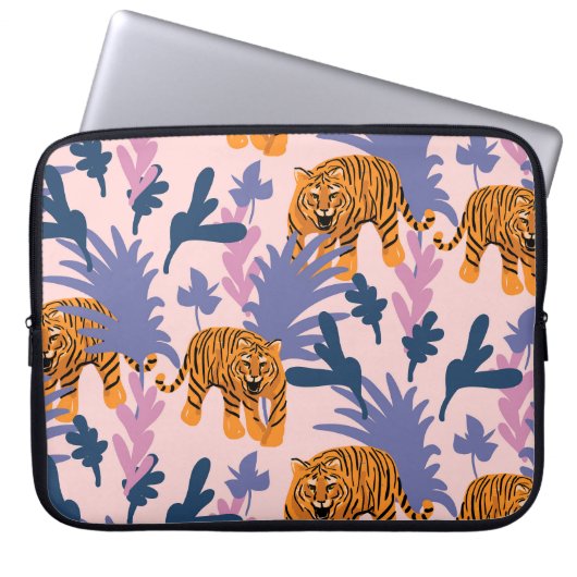 Tropical Tigers Jungle Vintag Pattern Laptopschutzhülle (Vorderseite)