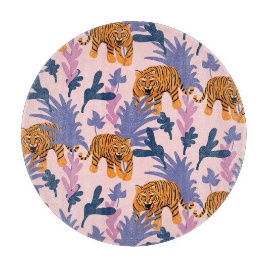Tropical Tigers Jungle Vintag Pattern Schneidebrett (Vorderseite)