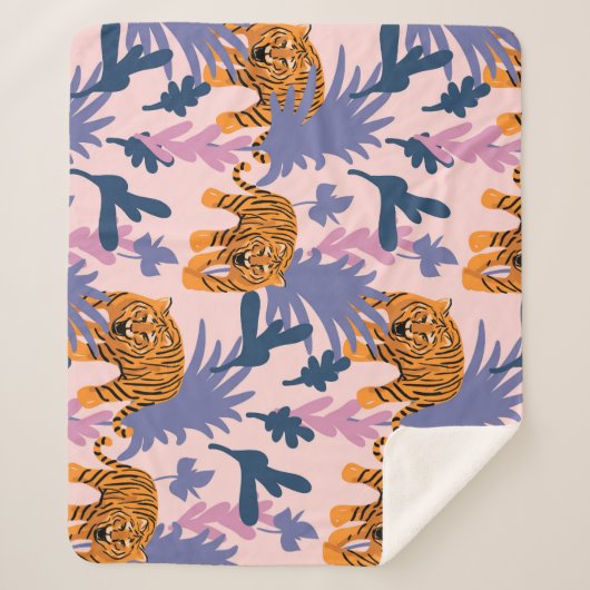 Tropical Tigers Jungle Vintag Pattern Sherpadecke (Vorderseite)