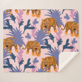 Tropical Tigers Jungle Vintag Pattern Sherpadecke (Vorderseite (Horizontal))