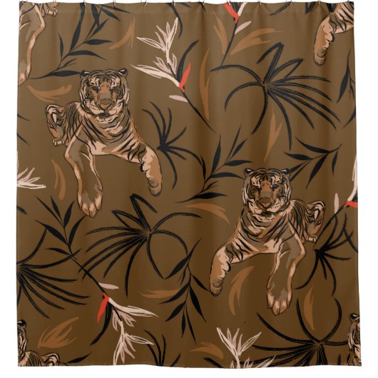 Tropical Tigers Paradise Blume Muster Duschvorhang (Vorderseite)