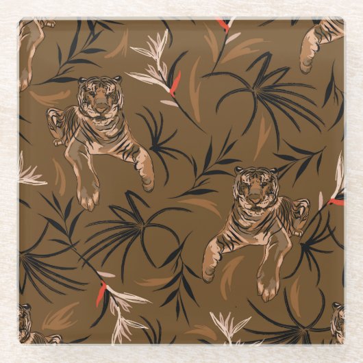 Tropical Tigers Paradise Blume Muster Glasuntersetzer (Vorderseite)
