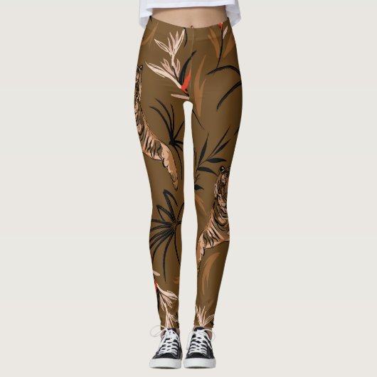 Tropical Tigers Paradise Blume Muster Leggings (Vorderseite)