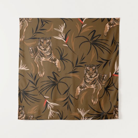 Tropical Tigers Paradise Blume Muster Wandteppich (Vorderseite)