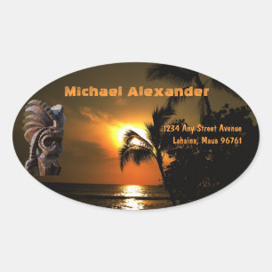 Tropical Tiki Address Label Ovaler Aufkleber