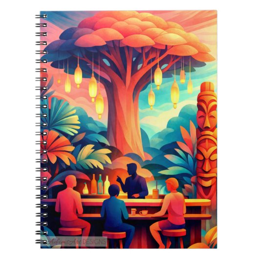 Tropical Tiki Bar Under Glowing Lantern Tree Notizblock (Vorderseite)